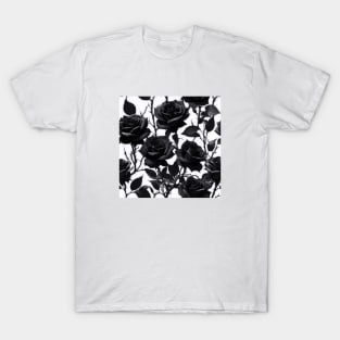 Vintage Black Roses Gothic Pattern T-Shirt